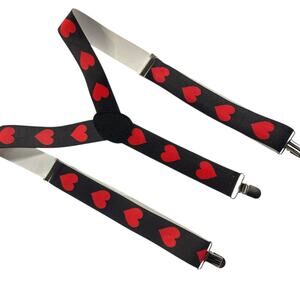 Black & Red Heart Suspenders | Adjustable Elastic Braces | Valentine Style